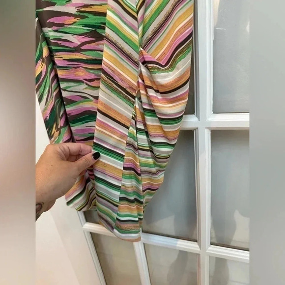 BCBGMAXAZRIA | Women's Size S Small  Dress Stripe Print Ruched Side Brown Multi - Picture 6 of 10